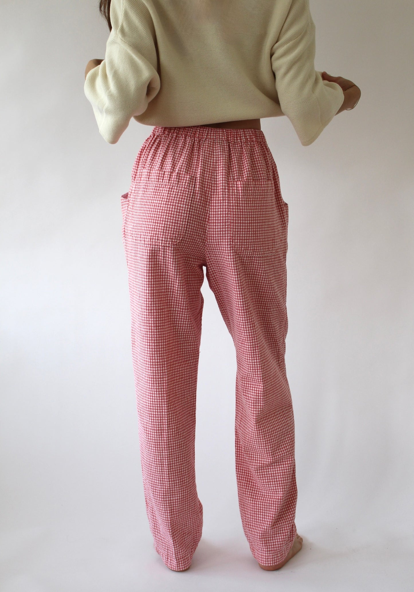 Vintage Raspberry Gingham Linen Pants