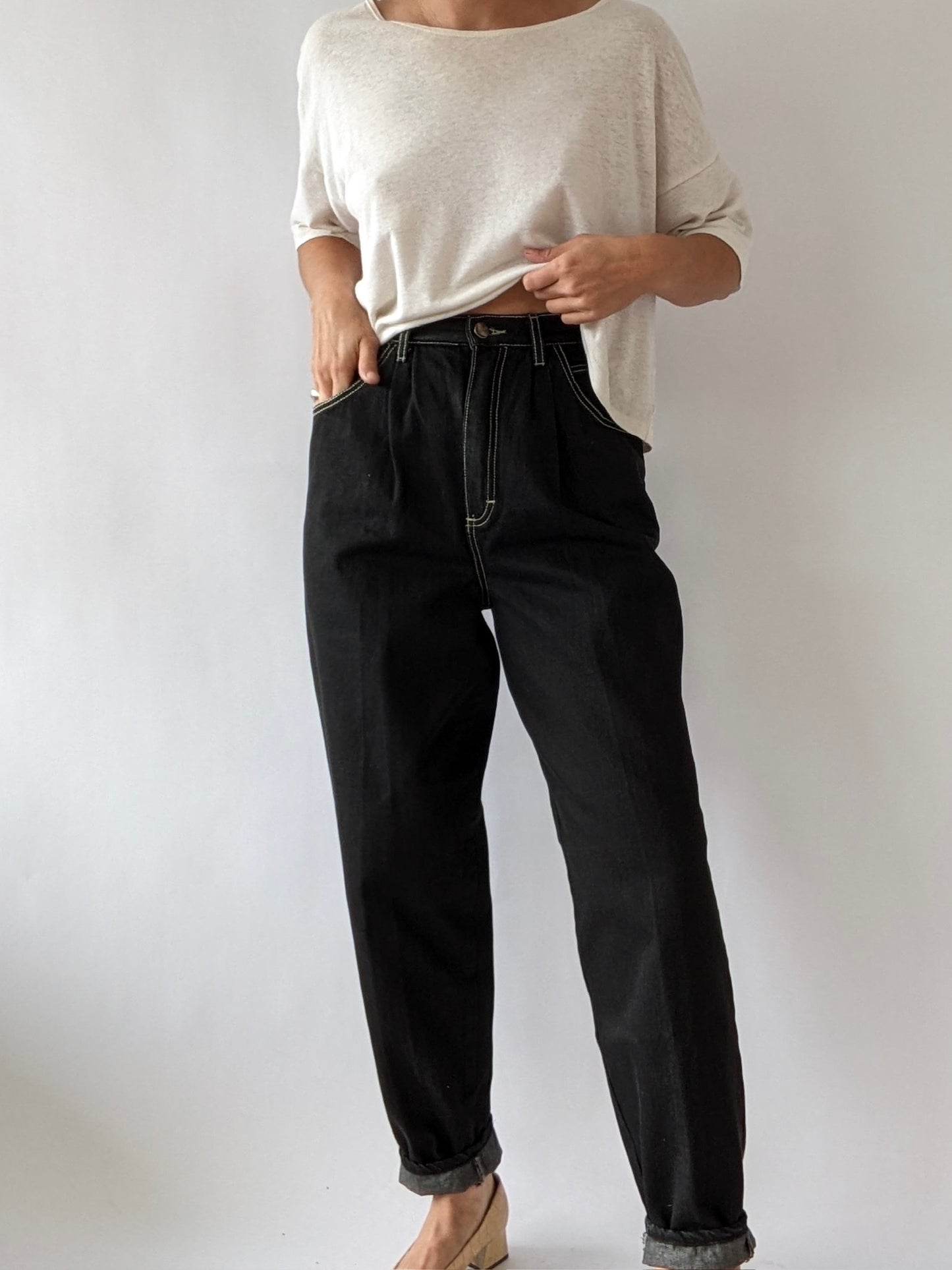 Vintage Gitano Ink Black Pleated Denim