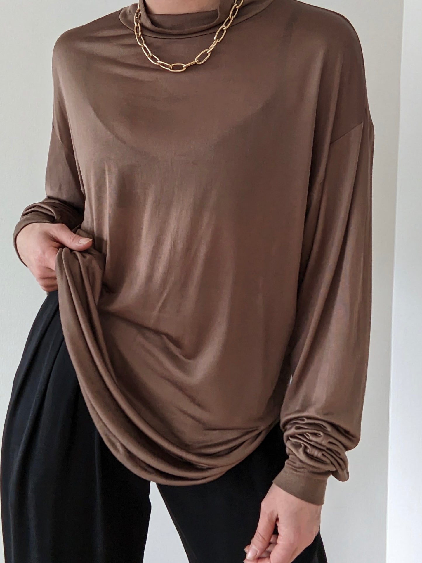 Vintage Mocha Sheer Silk Mock Neck