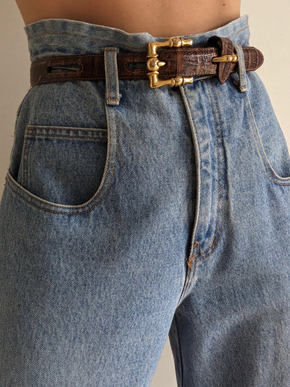 Vintage Italian Walnut Embossed Leather Belt