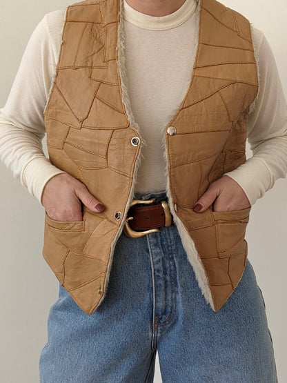 Vintage Patchwork Leather Snap Vest