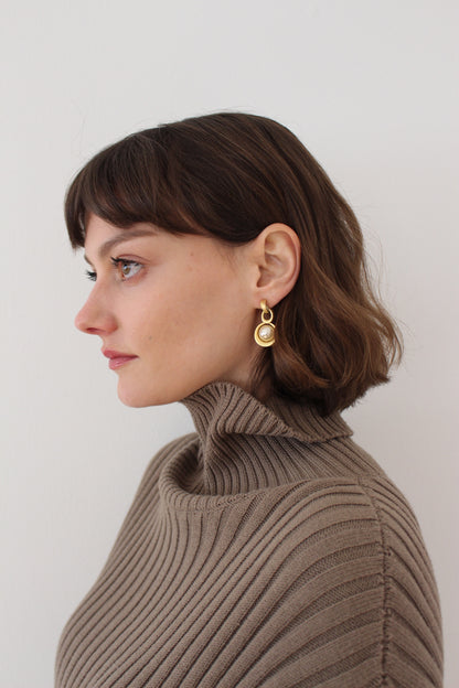 Favorite Vintage Brushed Gold-Framed Faux Pearl Earrings