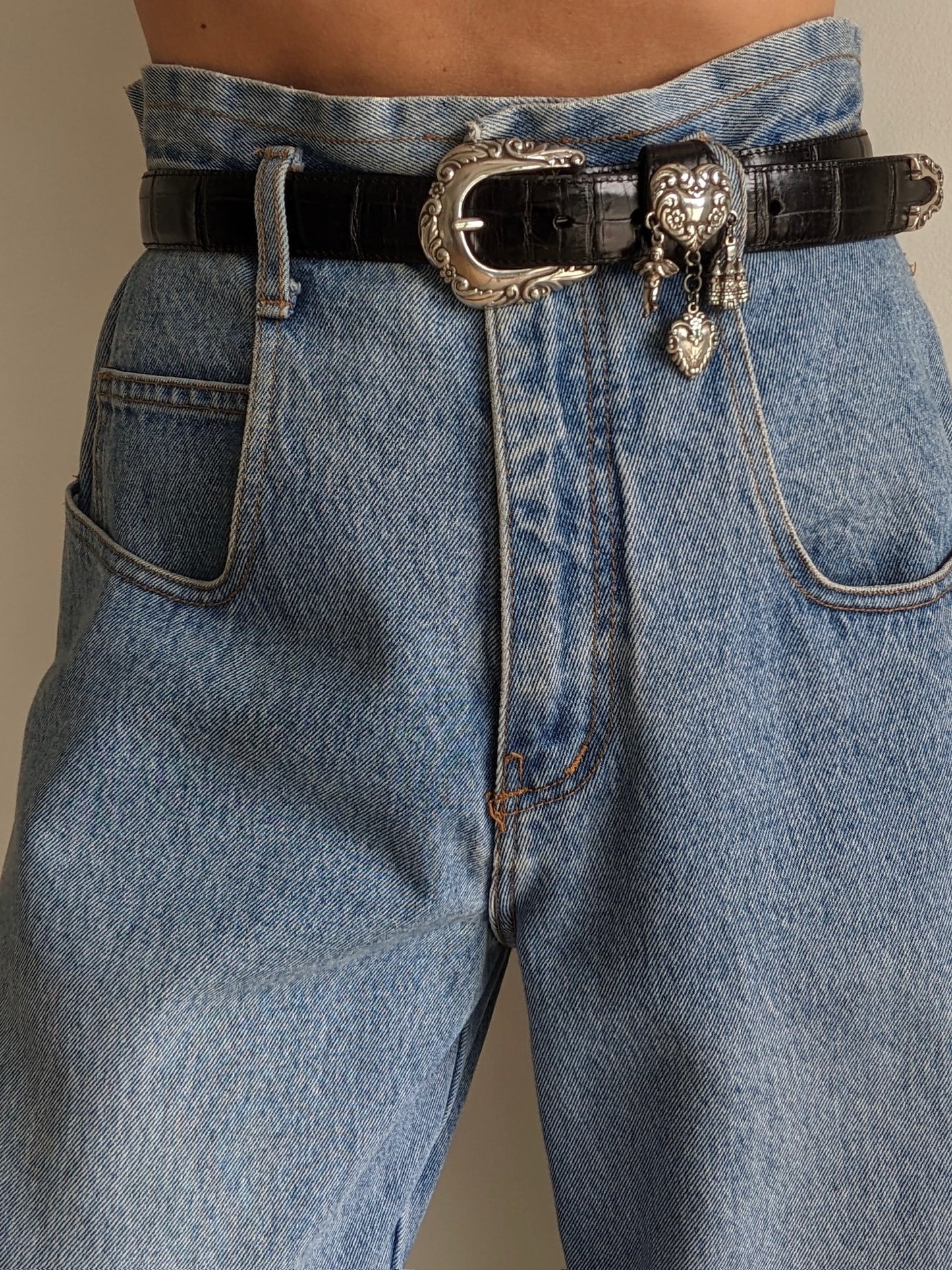 Favorite Vintage Onyx Leather & Hanging Charms Belt