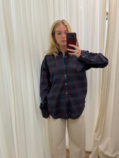 Vintage Christian Dior Embroidered Cranberry Plaid Shirt