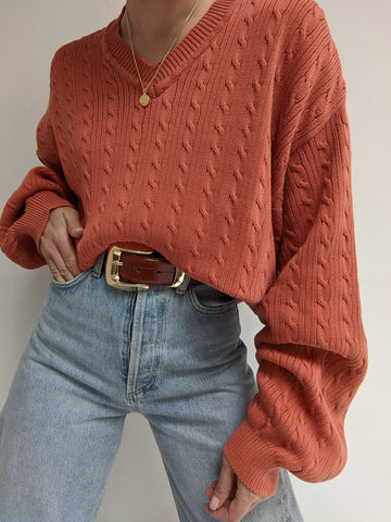 Vintage Faded Persimmon Cable Knit Sweater