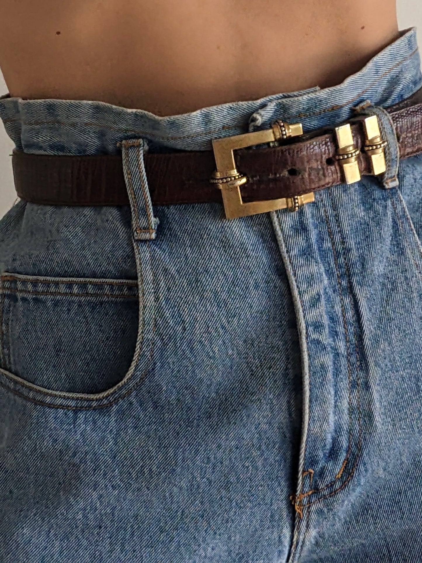 Vintage Tobacco Reptile-Embossed Leather Belt