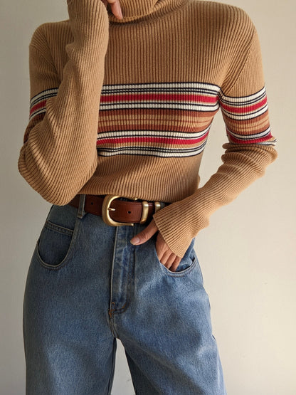 Vintage Striped & Ribbed Turtleneck