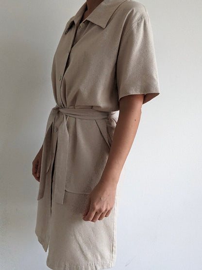 Vintage Belted Raw Silk Dress