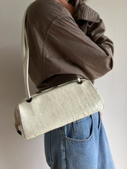 Vintage Cream Croc-Embossed Handbag
