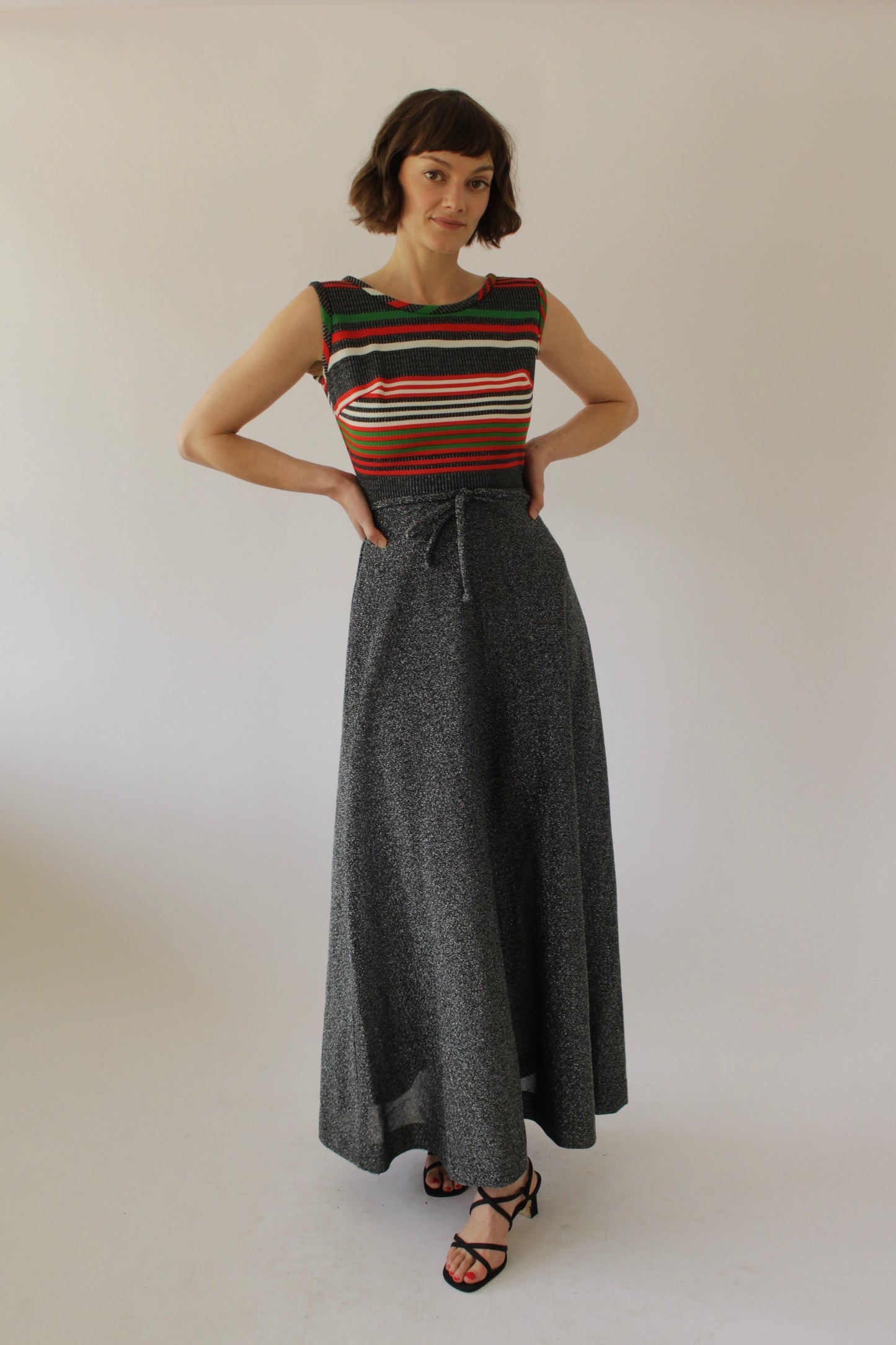Amazing Vintage Striped Metallic Maxi Dress