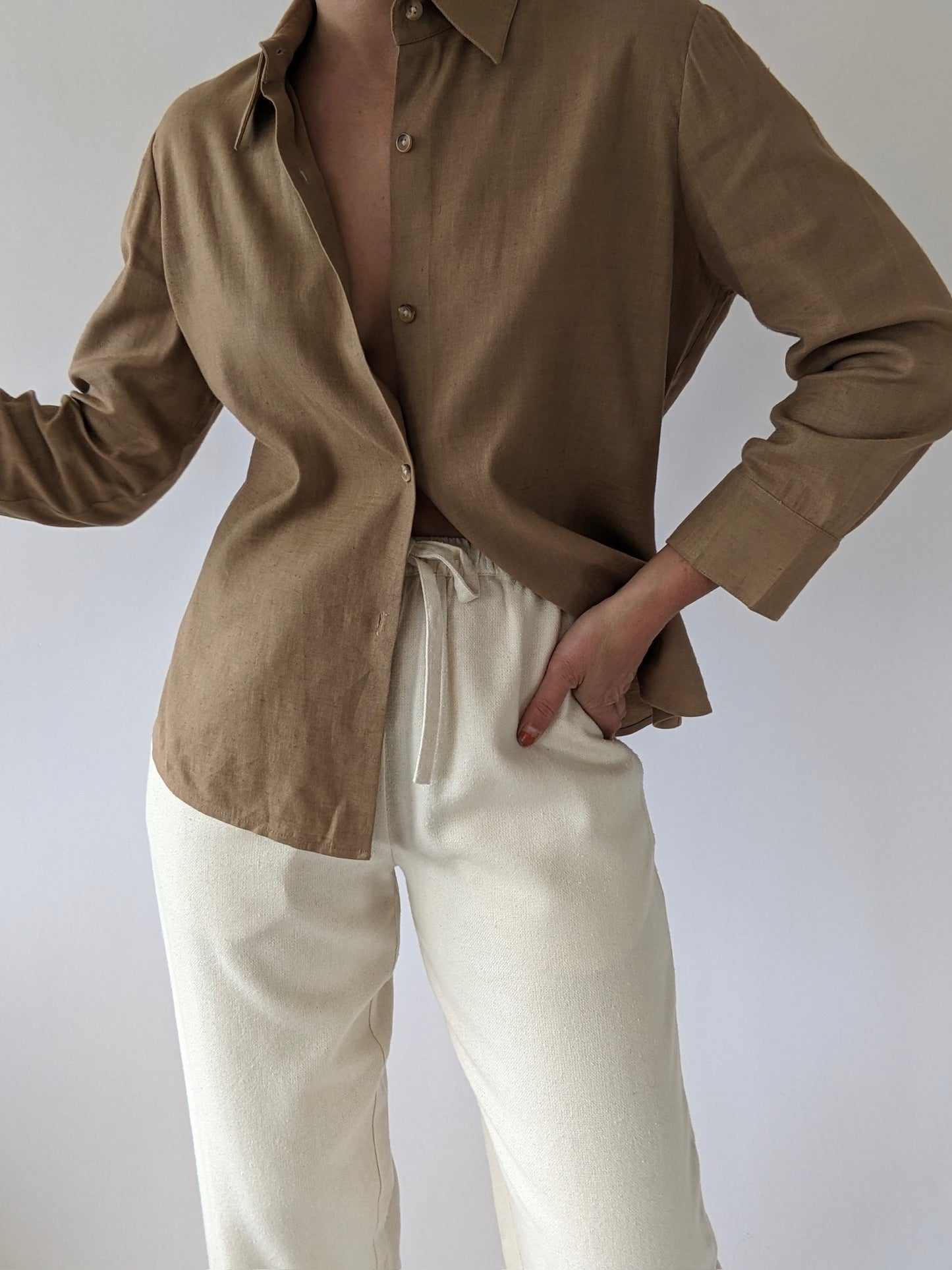 Vintage Almond Linen Blouse
