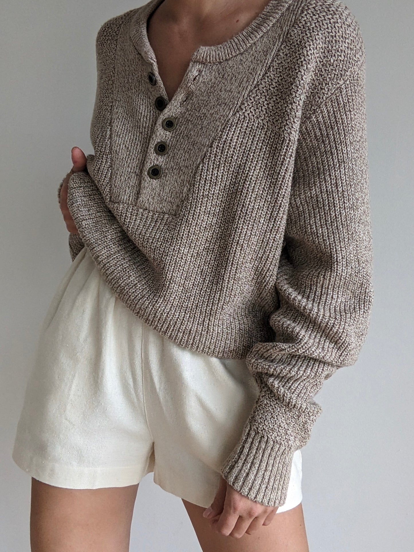 Vintage Marled Almond Cotton Henley