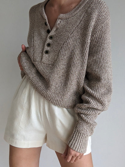 Vintage Marled Almond Cotton Henley