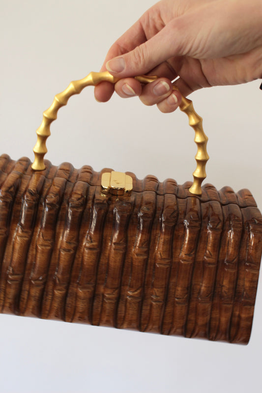 Vintage Timmy Woods Handcarved Bamboo Accent Purse