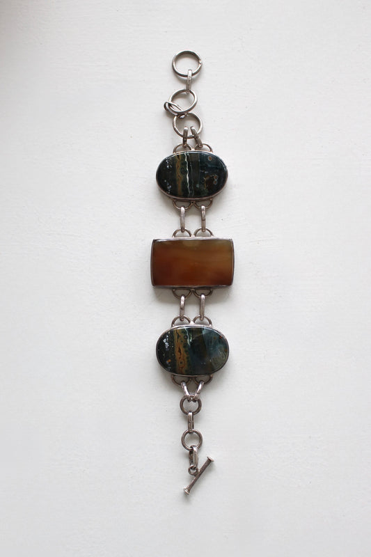 Beautiful Vintage Carnelian & Agate Sterling Silver Bracelet