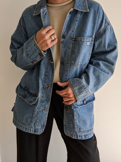Vintage Faded Denim Chore Coat
