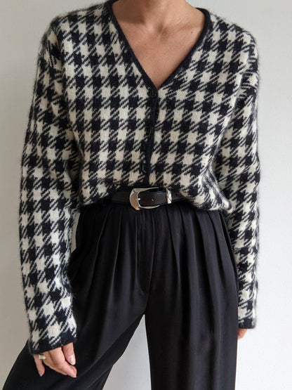 Vintage Houndstooth Angora Cropped Cardigan
