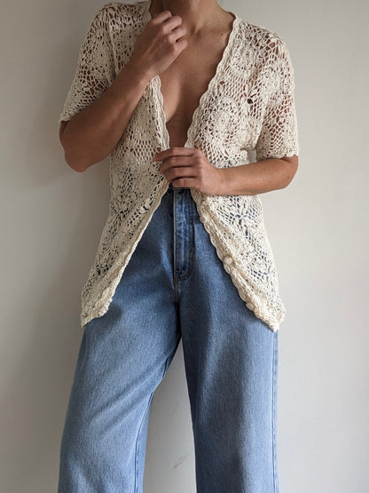Beautiful Vintage Cream Hand-Crocheted Cardigan