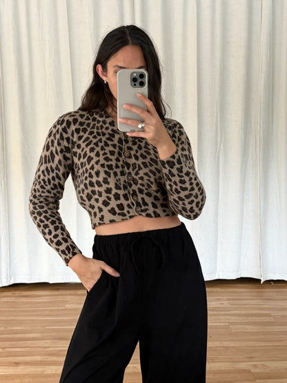 Vintage Cropped Leopard Angora Cardigan