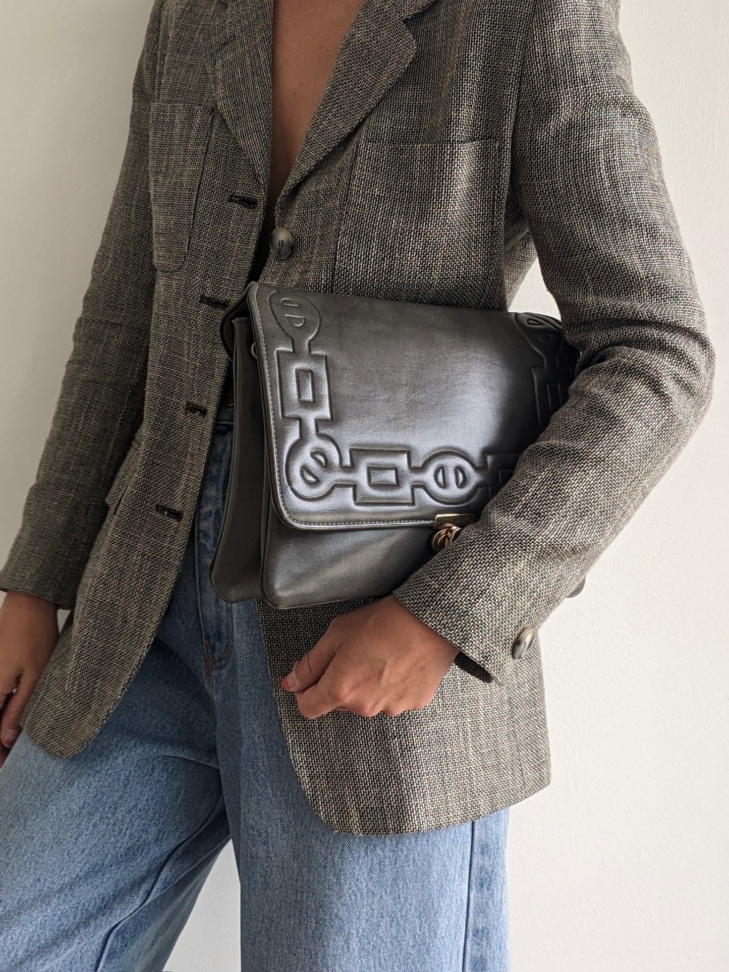 Vintage Smoke Vegan Leather Clutch Bag
