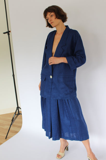 Vintage Lapis Linen Pant Suit