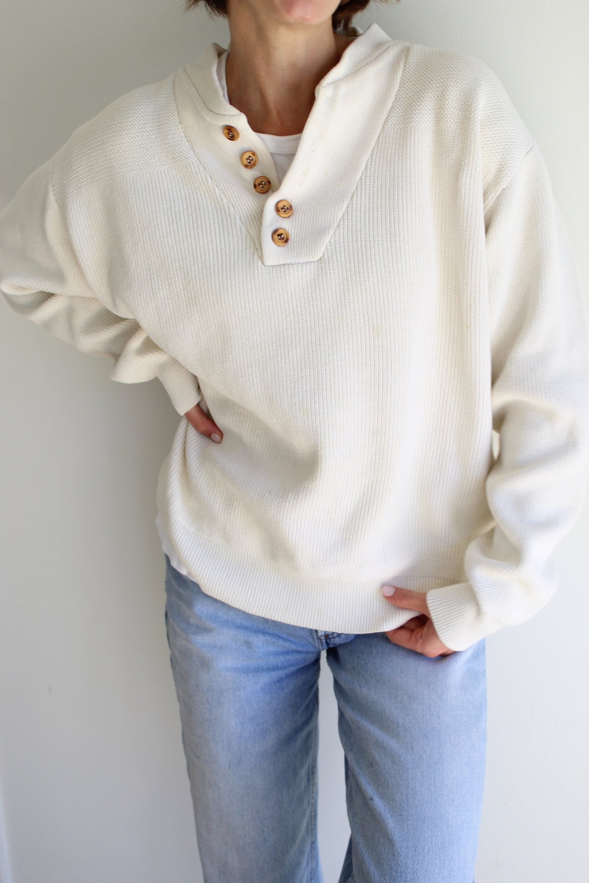 Favorite Vintage Cream Ribbed Cotton Henley