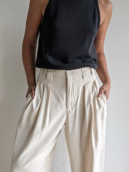 Vintage Cream Raw Silk Trousers
