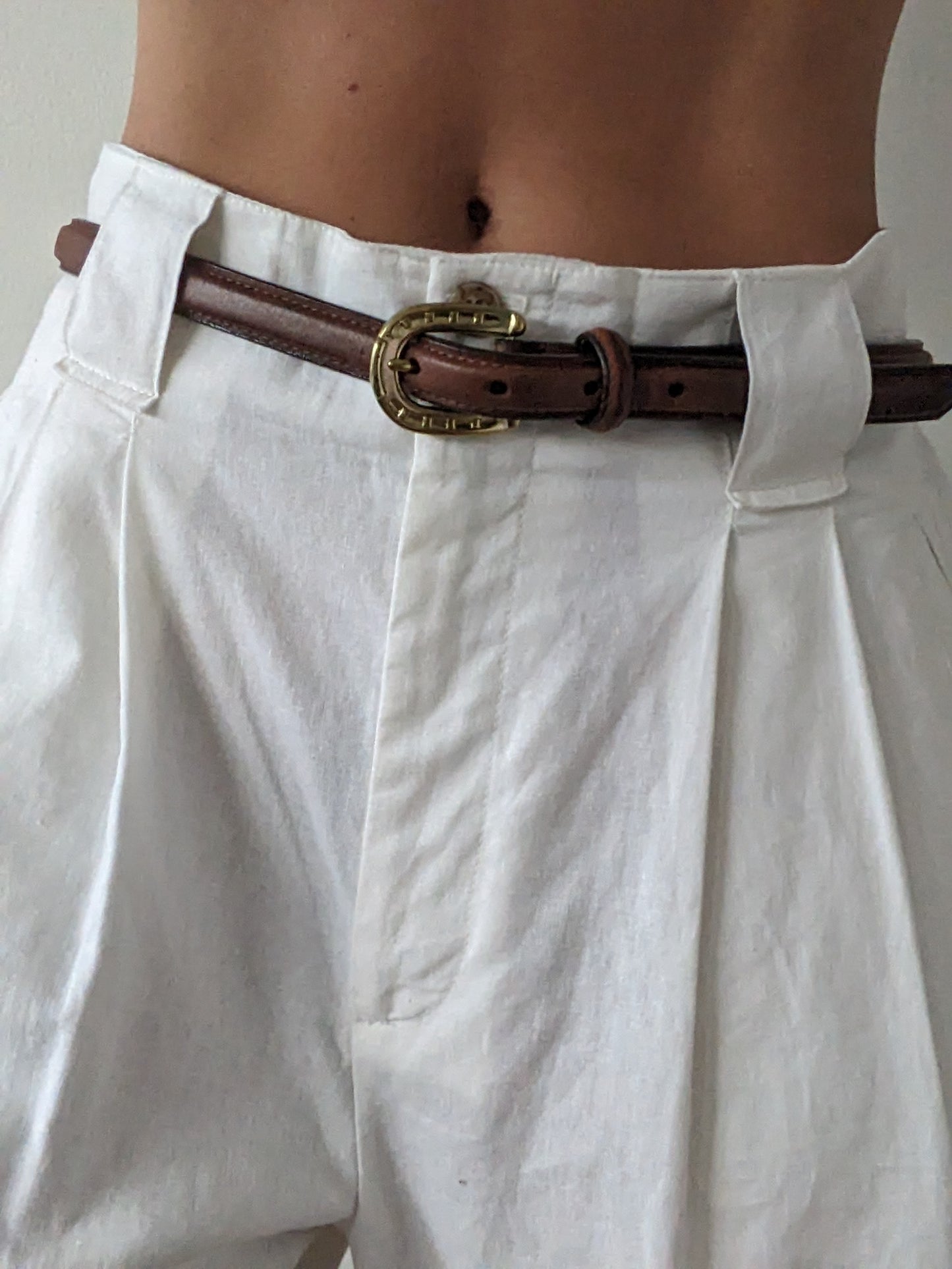 Vintage Stitched Leather & Horseshoe Buckle Belt