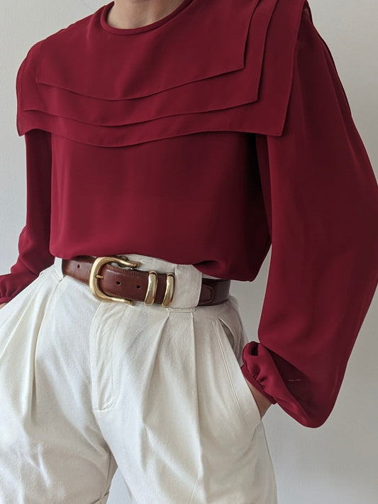 Beautiful Vintage Merlot Layered Collar Blouse