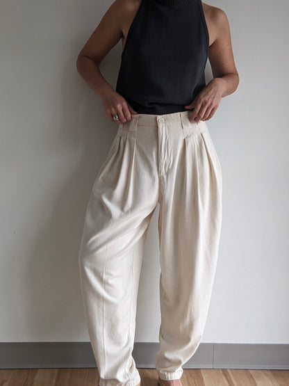 Vintage Cream Raw Silk Trousers