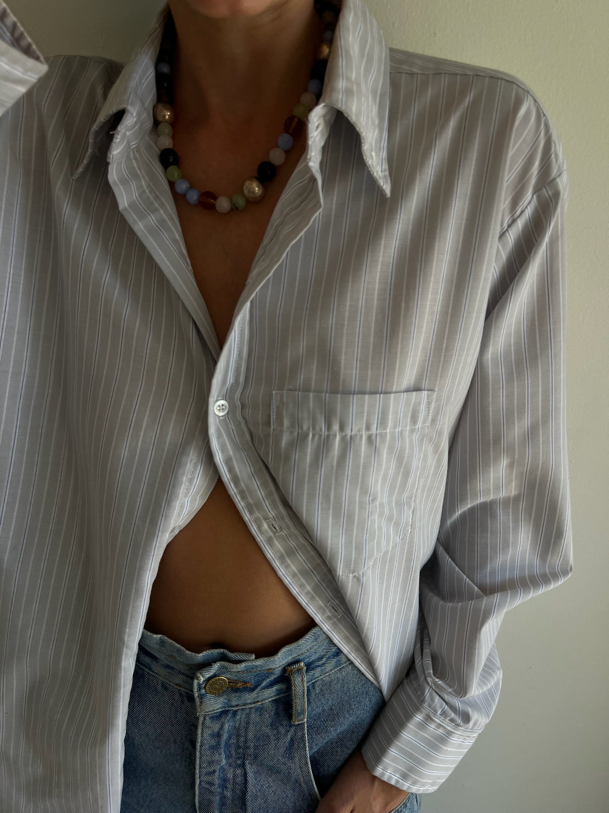 Vintage Dove Grey Pinstriped Shirt