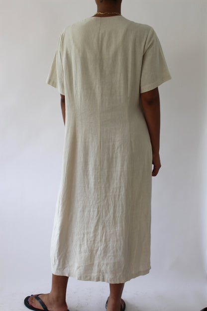 Vintage Pale Oat Linen Dress