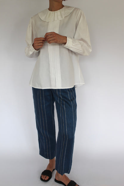 Vintage Eggshell Pleated Collar Blouse
