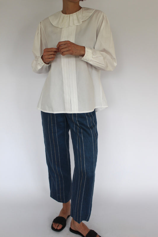 Vintage Eggshell Pleated Collar Blouse