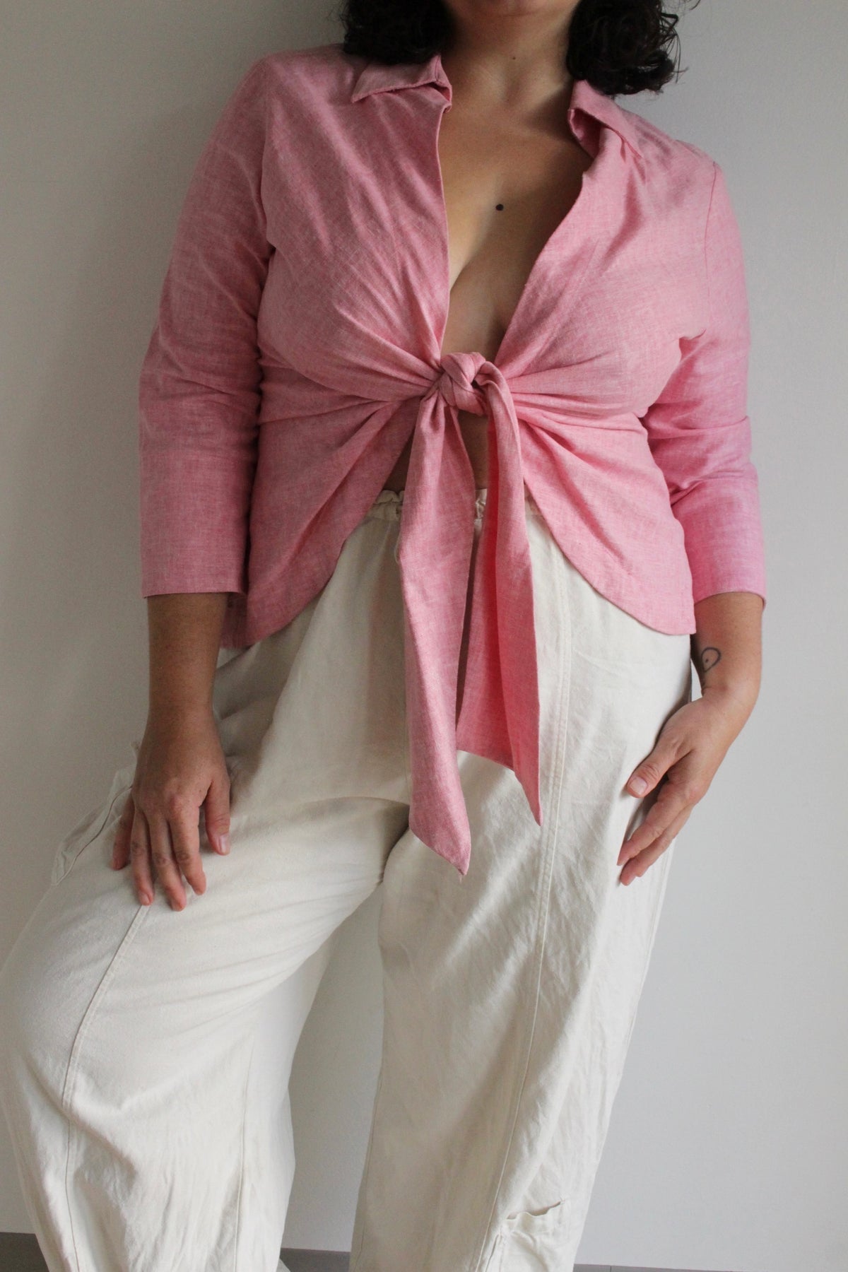 Vintage Strawberry Woven Tie Blouse