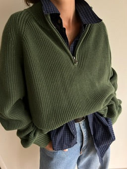Forest Ribbed Cotton Popover Sweater
