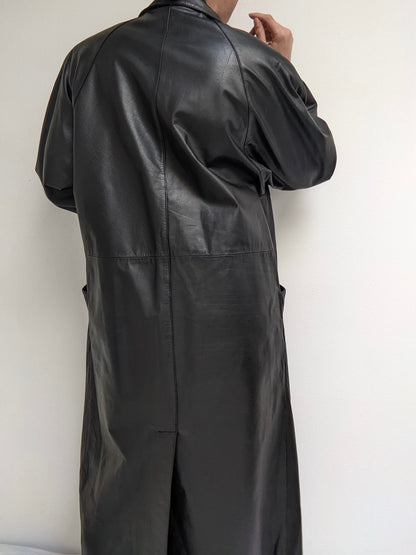 Vintage Black Leather Trench Coat