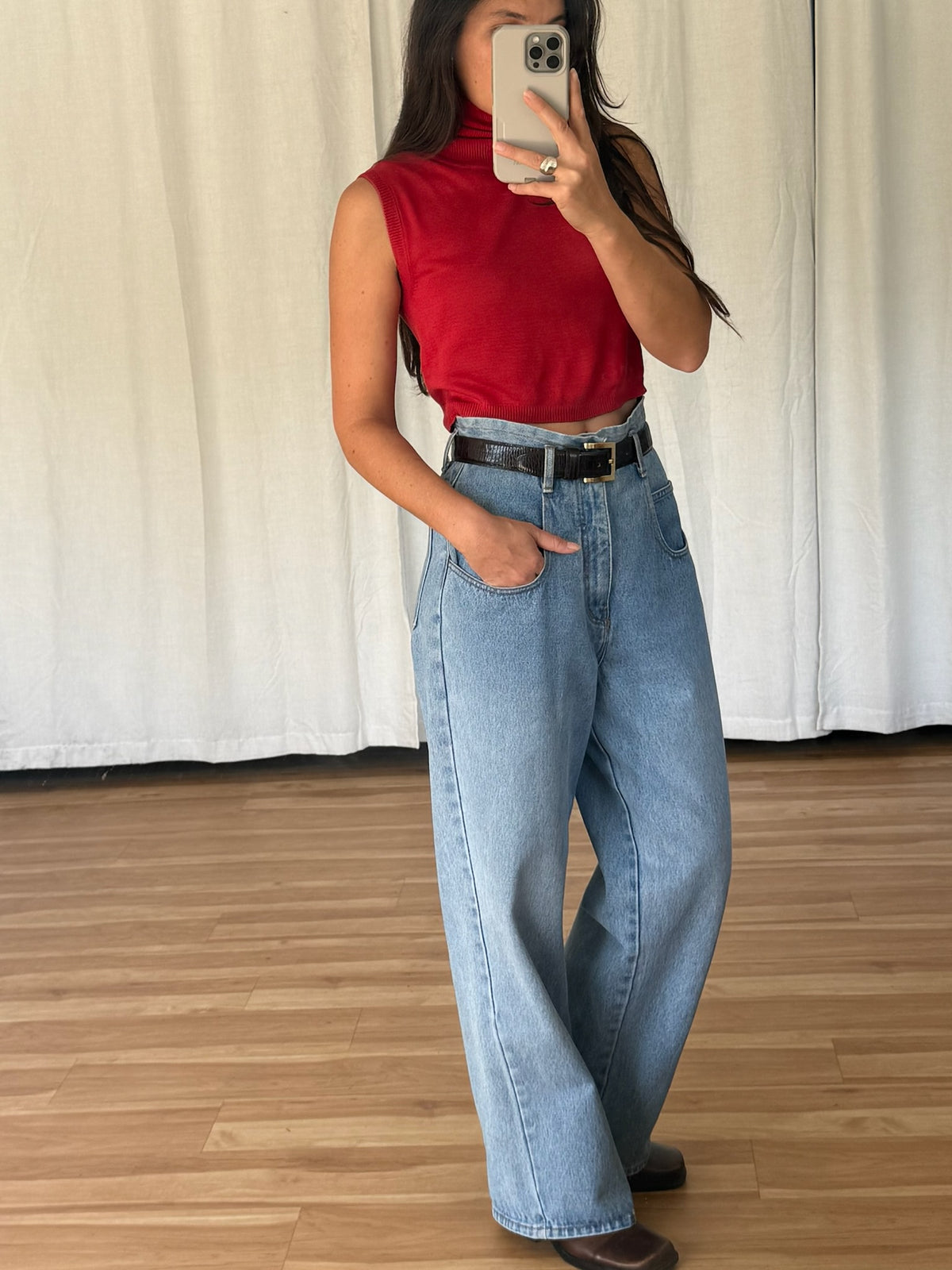 Vintage Chili Silk Cropped Turtleneck