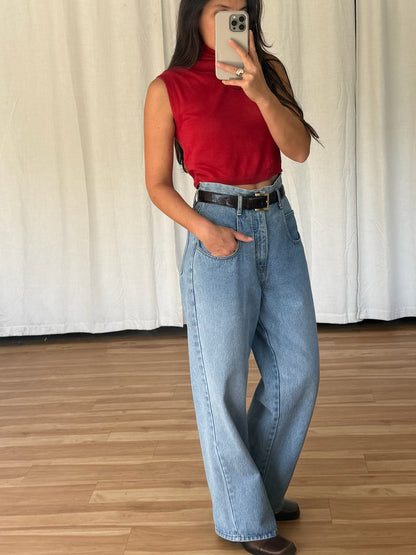 Vintage Chili Silk Cropped Turtleneck