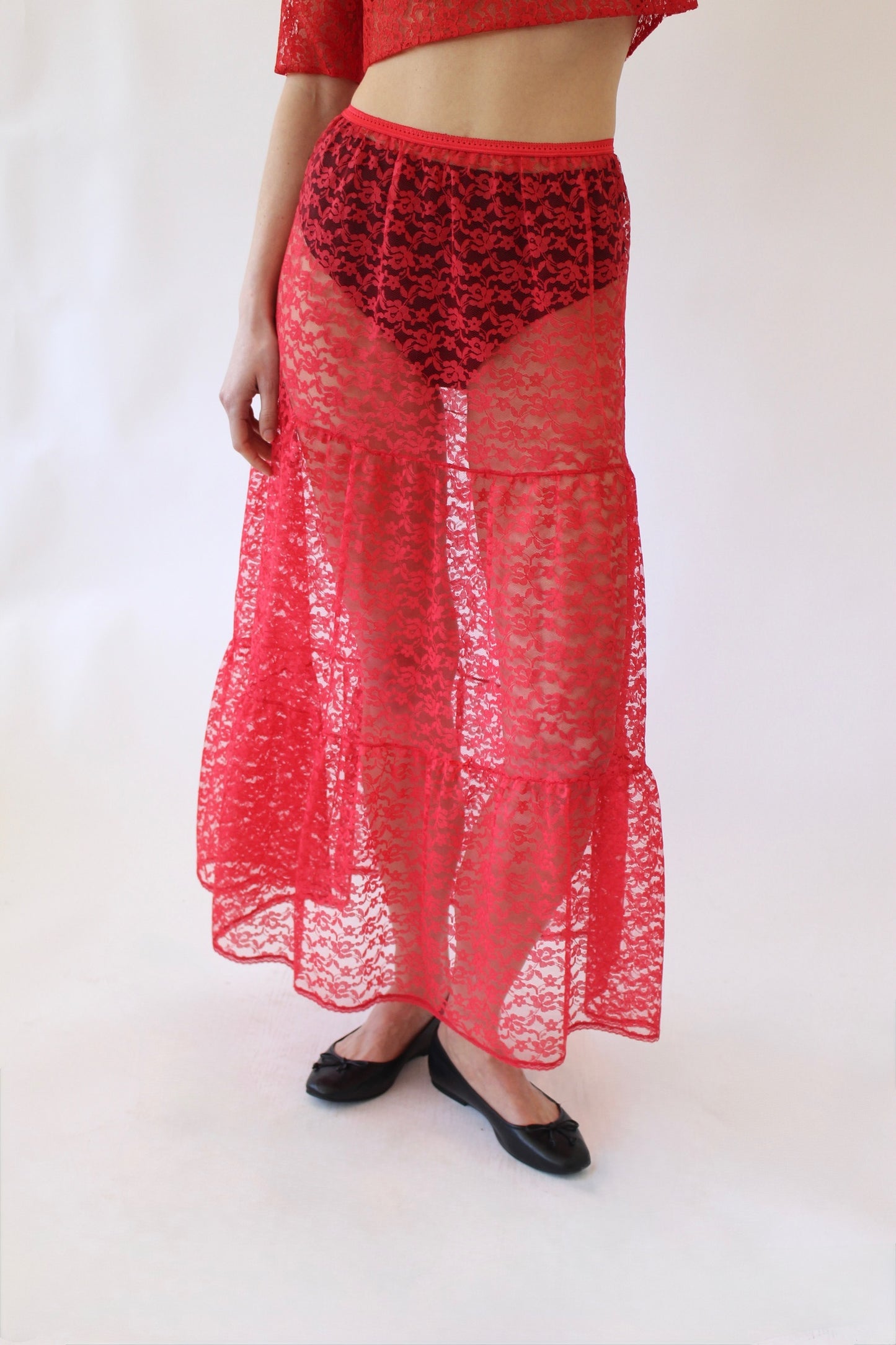Vintage Raspberry Sheer Lace Skirt
