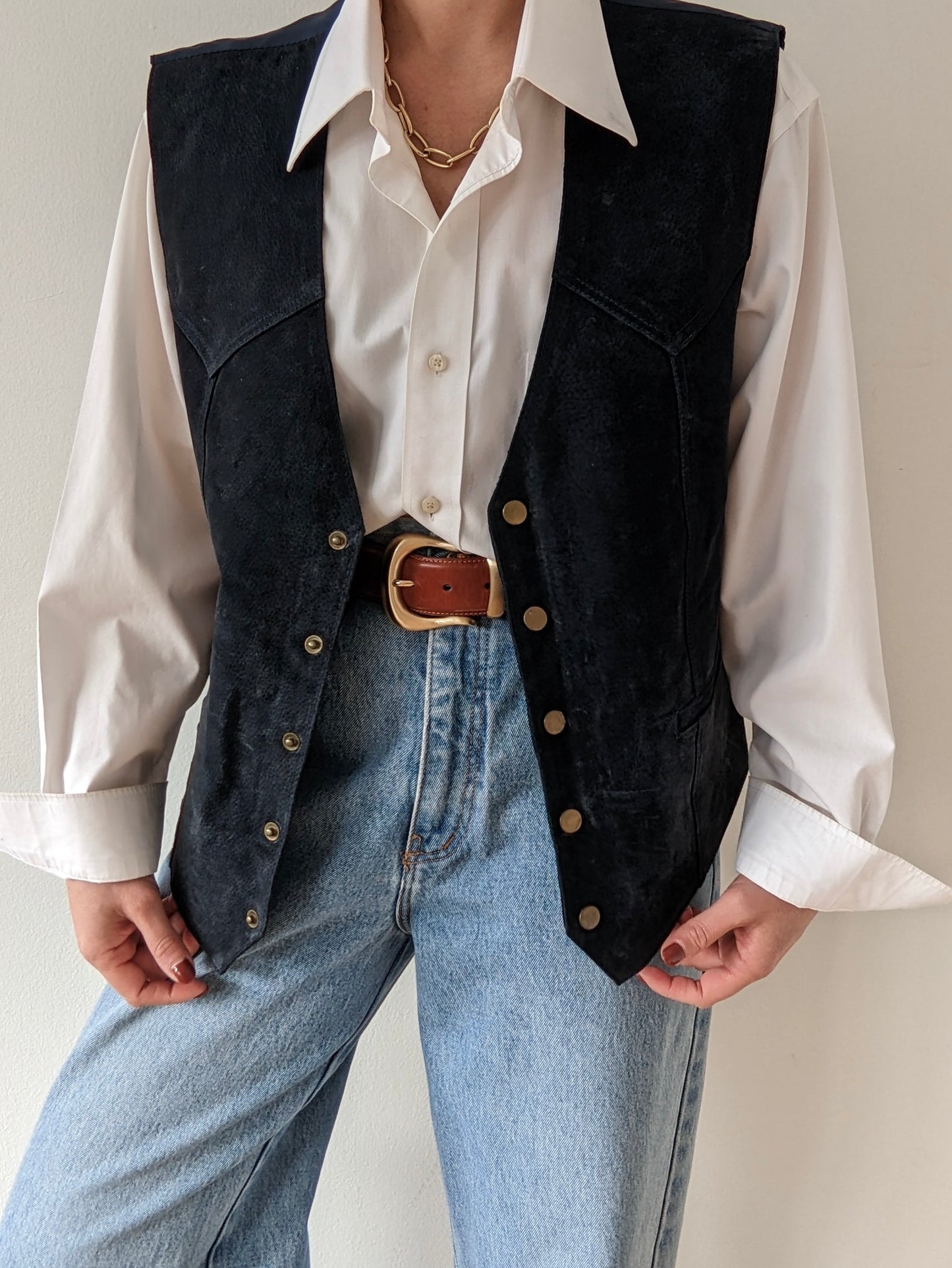 Vintage Midnight Suede Snap Vest