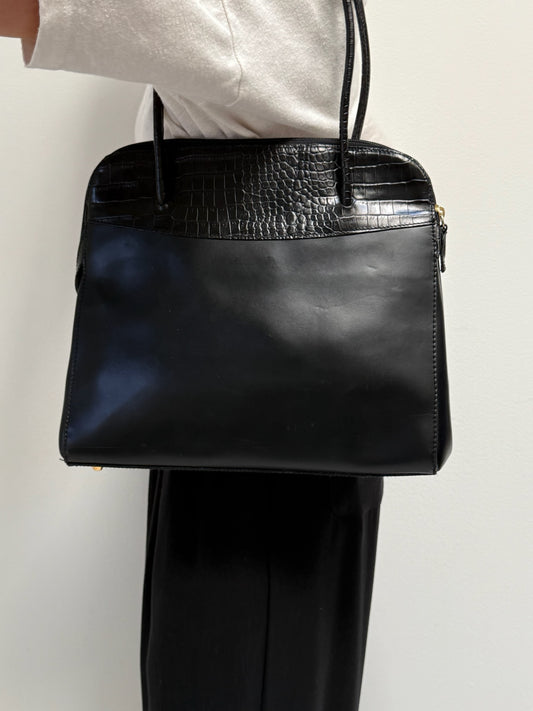 Vintage Ink Black Embossed Leather Bag