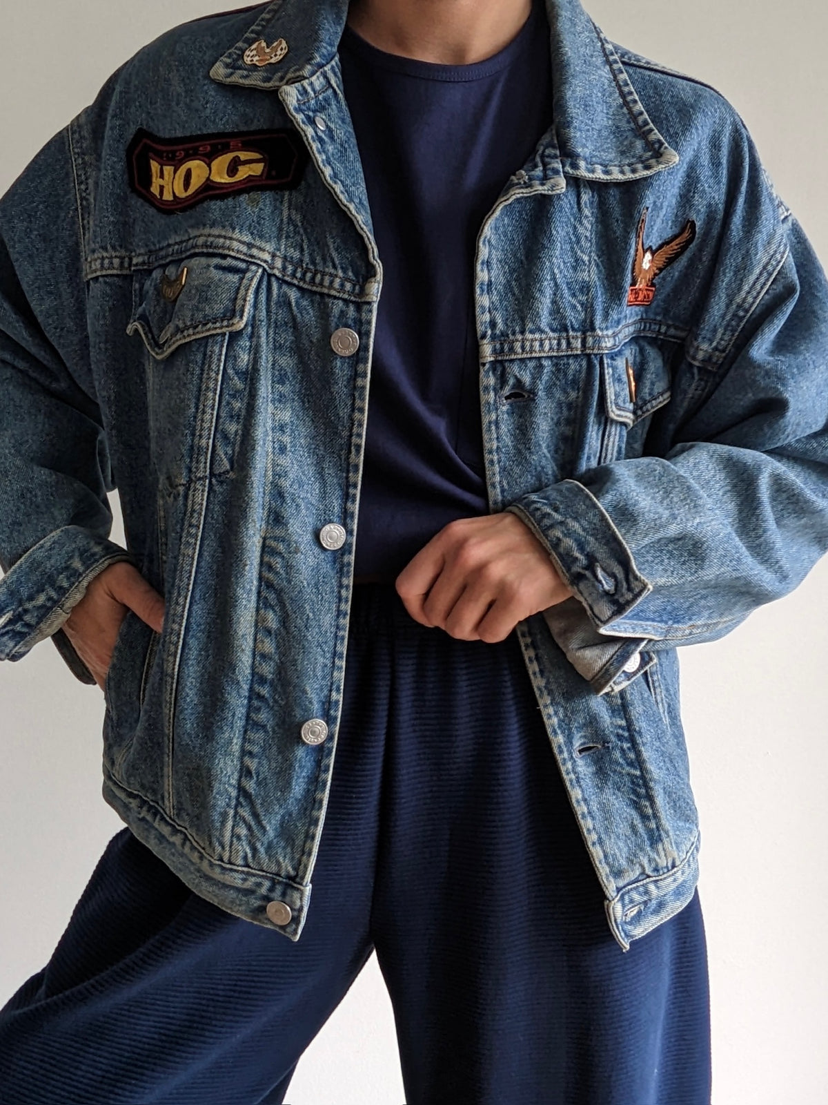 Vintage Harley Davidson Patched Denim Jacket