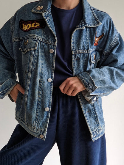 Vintage Harley Davidson Patched Denim Jacket