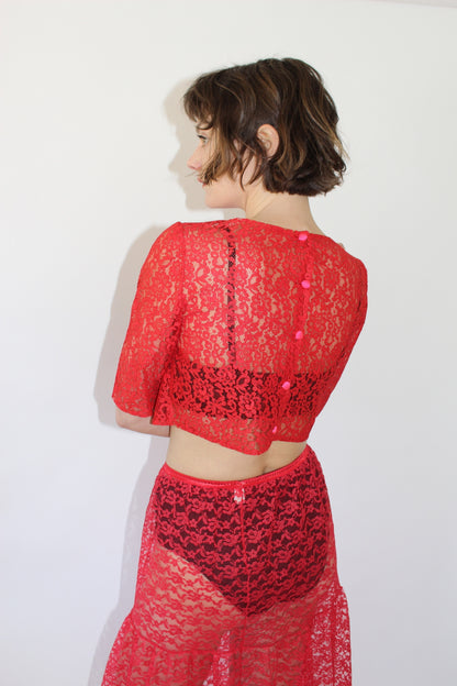 Vintage Chili Lace Crop Blouse