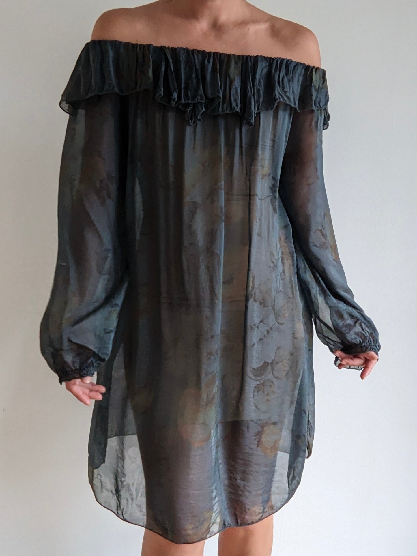 Beautiful Vintage Sheer Floral Silk Ruffled Dress