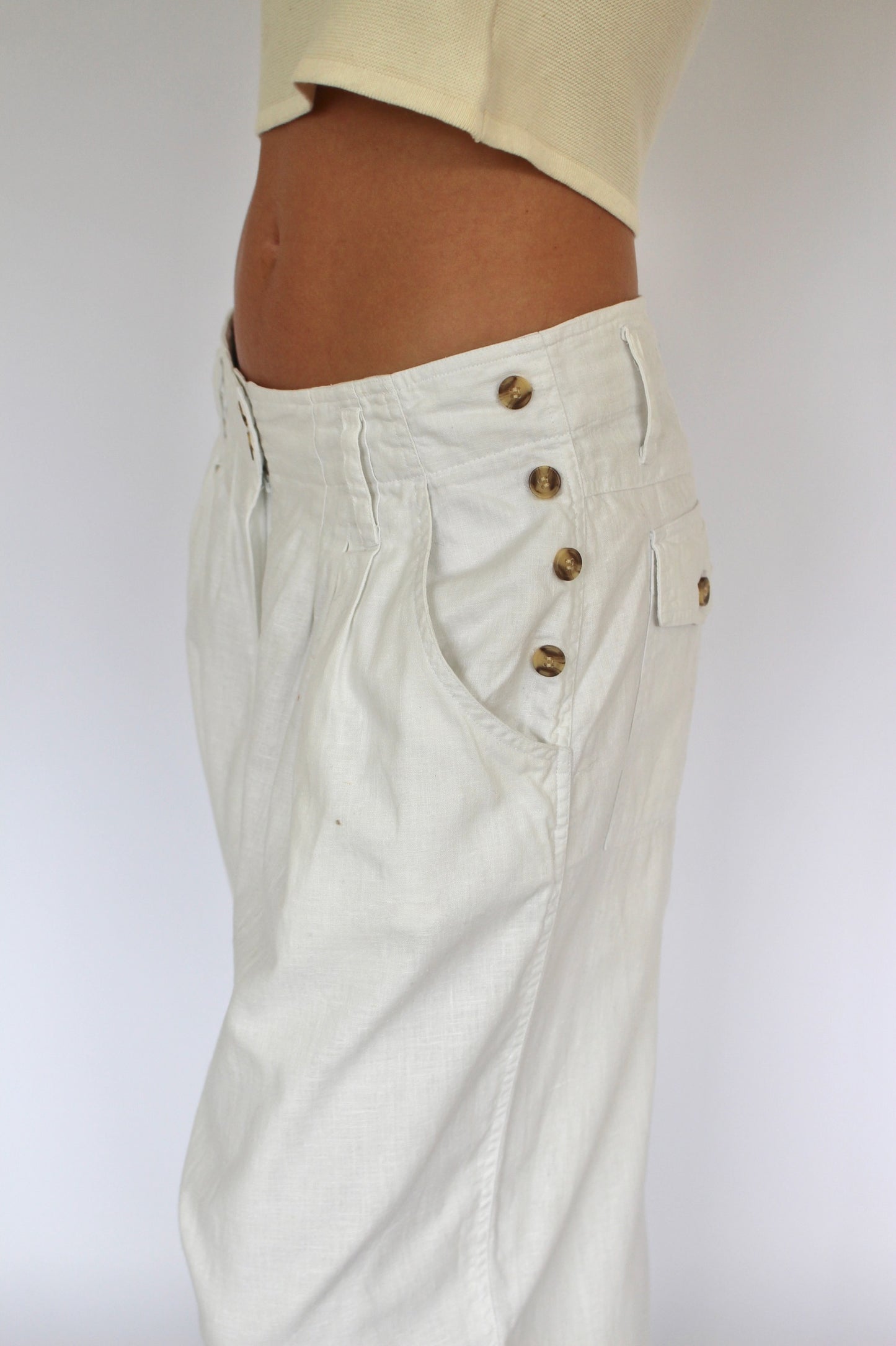 Vintage Cloud White Linen Pleated Trousers