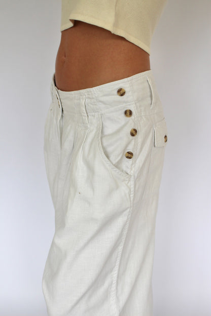 Vintage Cloud White Linen Pleated Trousers