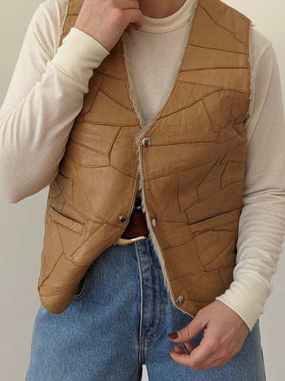 Vintage Patchwork Leather Snap Vest