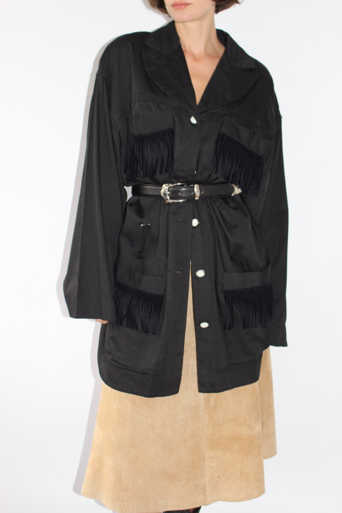 Vintage Ink Black Fringe Chore Coat
